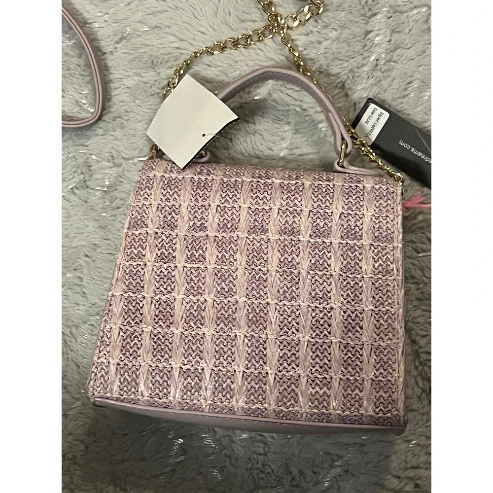 Mini style kelly purple woven tweed straw lilac pastel bag new